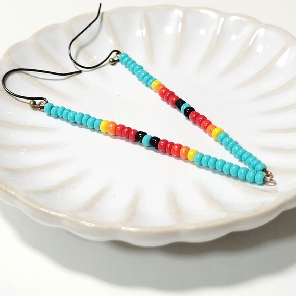 seed bead earrings 685#mfs Seed beaded minimalist stick earrings sweater stripes - Picture 2 of 5